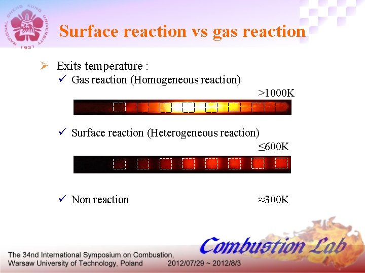 Surface reaction vs gas reaction Ø Exits temperature : ü Gas reaction (Homogeneous reaction)