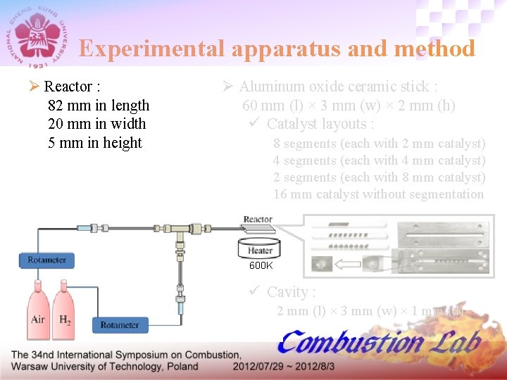 Experimental apparatus and method Ø Reactor : 82 mm in length 20 mm in