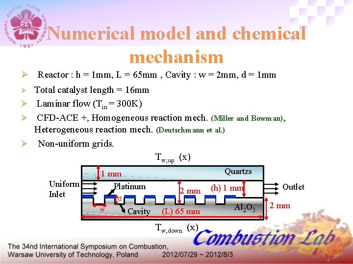 Numerical model and chemical mechanism Ø Reactor : h = 1 mm, L =