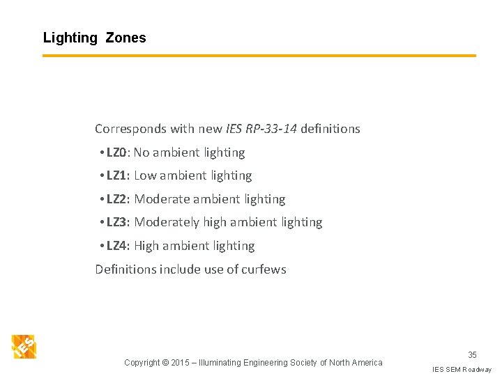 Lighting Zones Corresponds with new IES RP-33 -14 definitions • LZ 0: No ambient