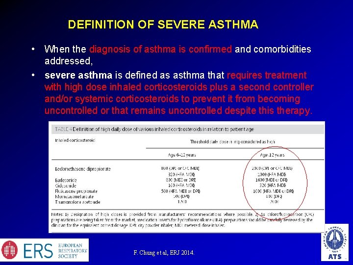 DEFINITION OF SEVERE ASTHMA • When the diagnosis of asthma is confirmed and comorbidities