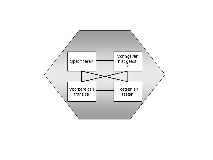 Specificeren Vormgeven niet geaut. IV Voorbereiden transitie Toetsen en testen 