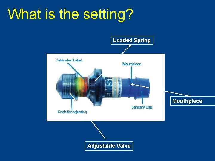 What is the setting? Loaded Spring Mouthpiece Adjustable Valve 