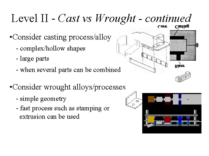 Level II - Cast vs Wrought - continued • Consider casting process/alloy - complex/hollow