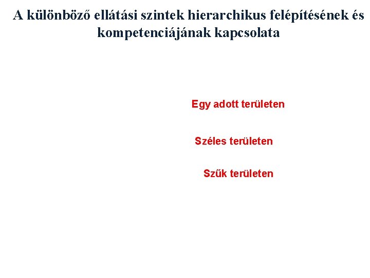 A különböző ellátási szintek hierarchikus felépítésének és kompetenciájának kapcsolata Egy adott területen Széles területen