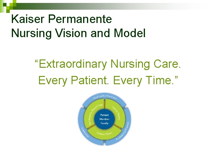 Kaiser Permanente Nursing Vision and Model “Extraordinary Nursing Care. Every Patient. Every Time. ” Kaiser Permanente Nursing Vision and Model “Extraordinary Nursing Care. Every Patient. Every Time. ”