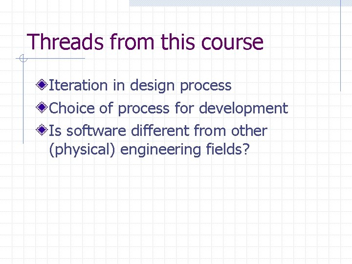 Threads from this course Iteration in design process Choice of process for development Is