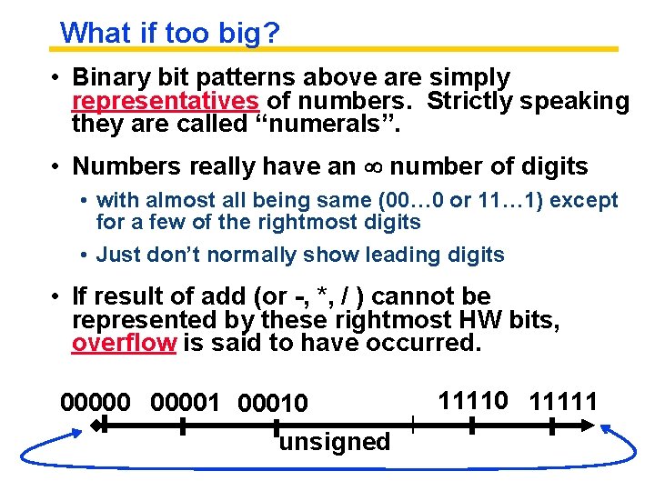 What if too big? • Binary bit patterns above are simply representatives of numbers.