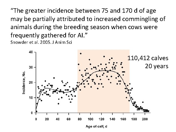 “The greater incidence between 75 and 170 d of age may be partially attributed