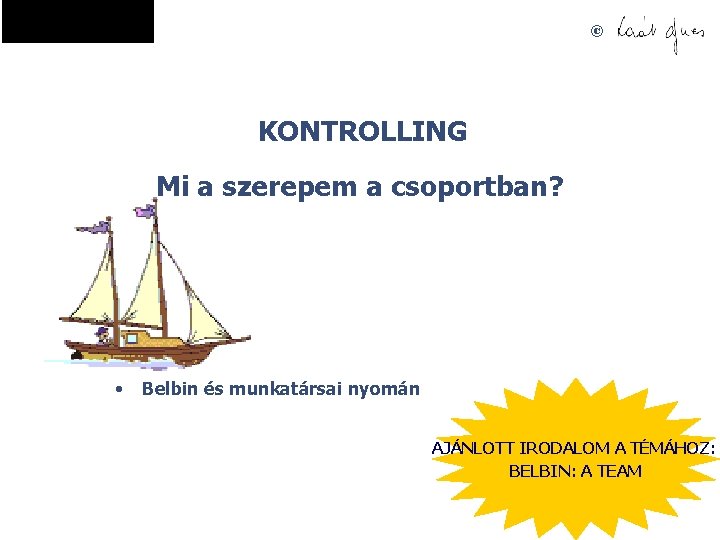 © KONTROLLING Mi a szerepem a csoportban? • Belbin és munkatársai nyomán AJÁNLOTT IRODALOM