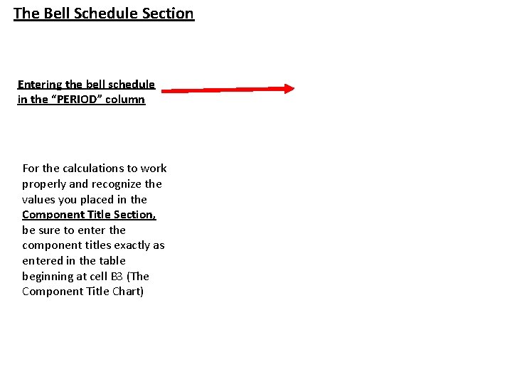 The Bell Schedule Section Entering the bell schedule in the “PERIOD” column For the