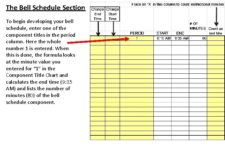 The Bell Schedule Section To begin developing your bell schedule, enter one of the