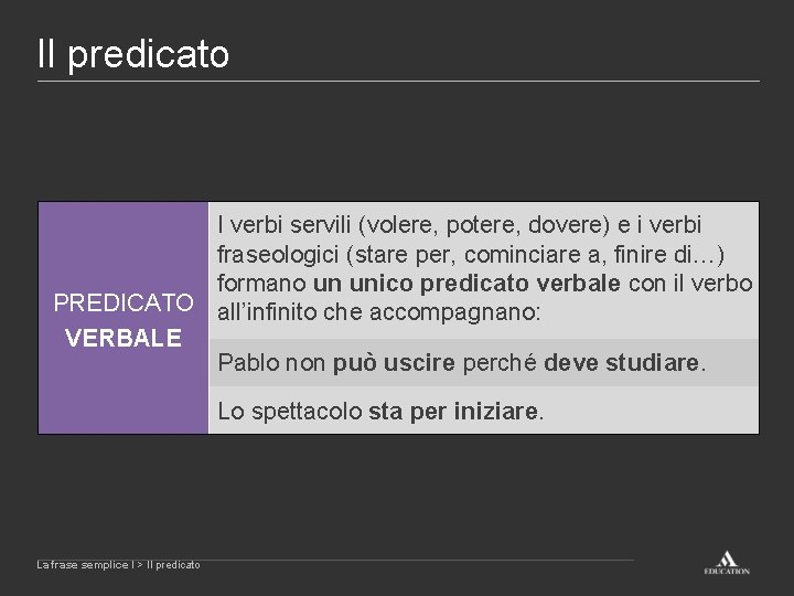 Il predicato I verbi servili (volere, potere, dovere) e i verbi fraseologici (stare per,