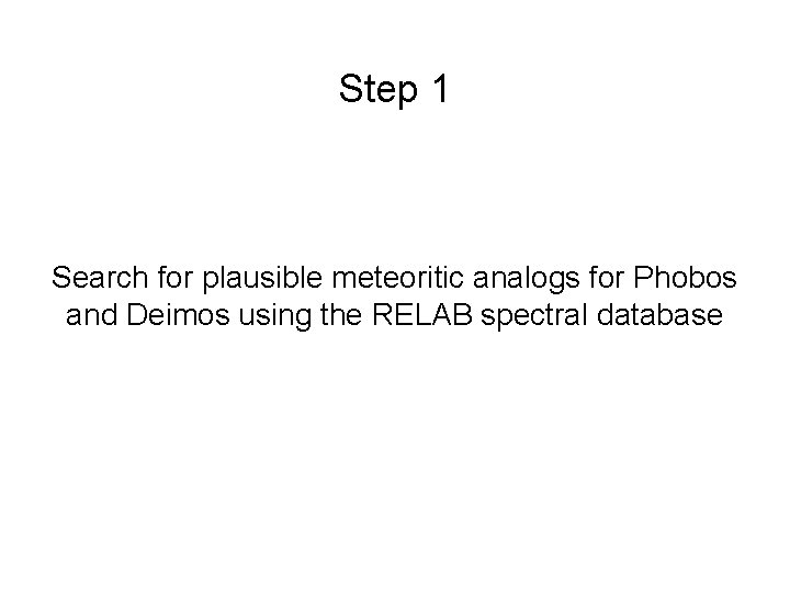 Step 1 Search for plausible meteoritic analogs for Phobos and Deimos using the RELAB