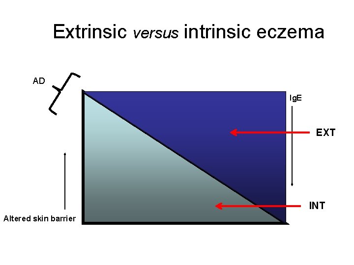 Extrinsic versus intrinsic eczema AD Ig. E EXT INT Altered skin barrier 