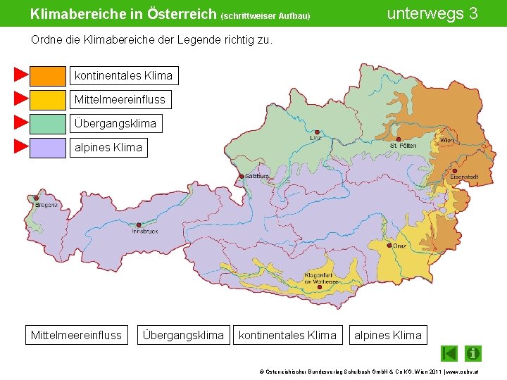 Klimabereiche in Österreich (schrittweiser Aufbau) unterwegs 3 Ordne die Klimabereiche der Legende richtig zu.