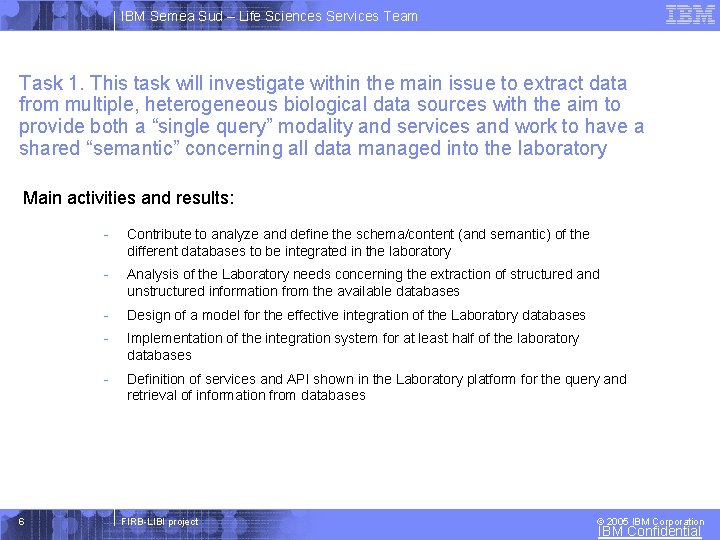 IBM Semea Sud – Life Sciences Services Team Task 1. This task will investigate