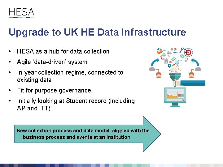 Upgrade to UK HE Data Infrastructure • HESA as a hub for data collection