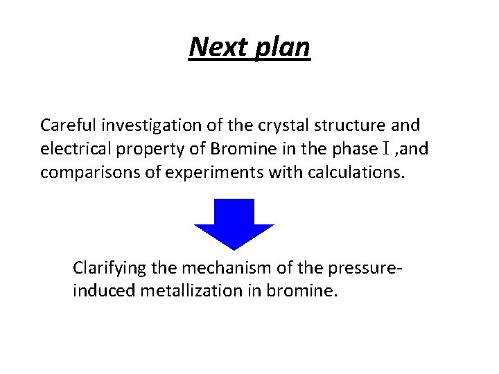 Next plan Careful investigation of the crystal structure and electrical property of Bromine in