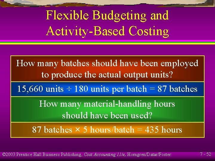 Flexible Budgeting and Activity-Based Costing How many batches should have been employed to produce