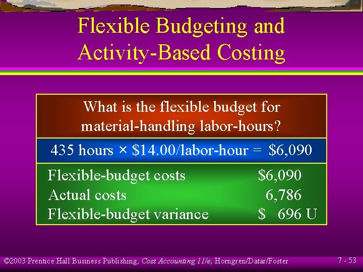 Flexible Budgeting and Activity-Based Costing What is the flexible budget for material-handling labor-hours? 435