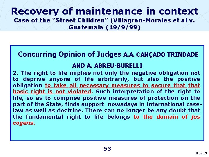 Recovery of maintenance in context Case of the “Street Children” (Villagran-Morales et al v.