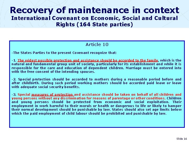 Recovery of maintenance in context International Covenant on Economic, Social and Cultural Rights (164