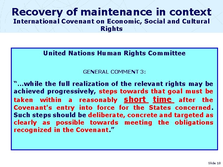 Recovery of maintenance in context International Covenant on Economic, Social and Cultural Rights United