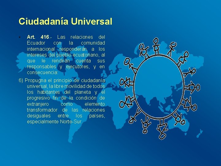 Ciudadanía Universal • Art. 416. - Las relaciones del Ecuador con la comunidad internacional Ciudadanía Universal • Art. 416. - Las relaciones del Ecuador con la comunidad internacional