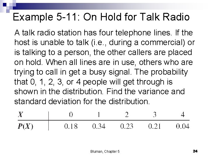 Example 5 -11: On Hold for Talk Radio A talk radio station has four