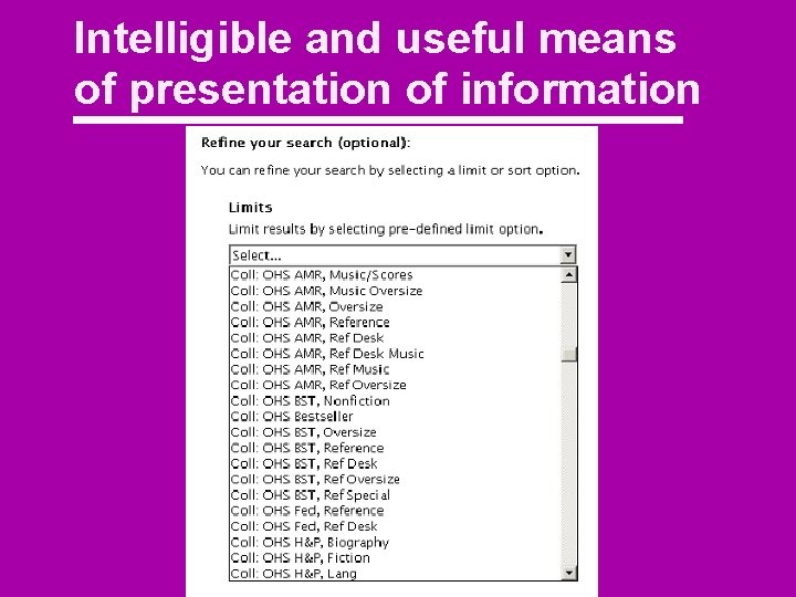 Intelligible and useful means of presentation of information 