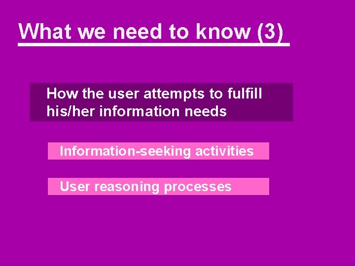 What we need to know (3) How the user attempts to fulfill his/her information