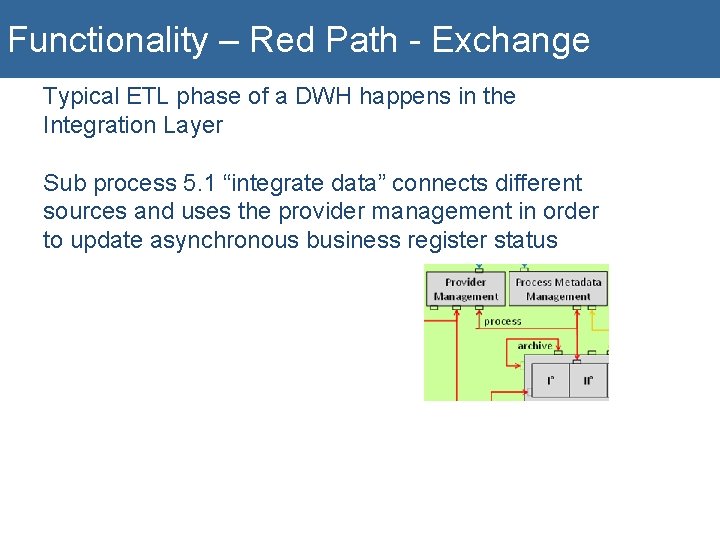 Functionality – Red Path - Exchange Typical ETL phase of a DWH happens in