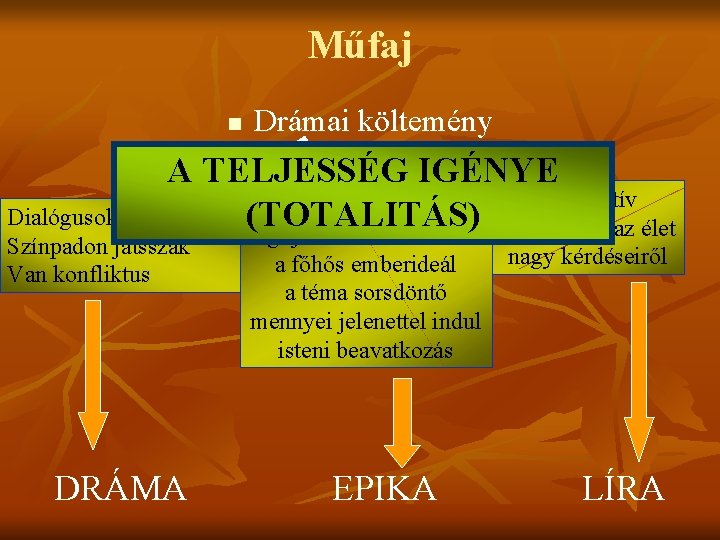 Műfaj n Drámai költemény A TELJESSÉG IGÉNYE szubjektív Dialógusokból épül fel (TOTALITÁS) elmélkedés az Műfaj n Drámai költemény A TELJESSÉG IGÉNYE szubjektív Dialógusokból épül fel (TOTALITÁS) elmélkedés az