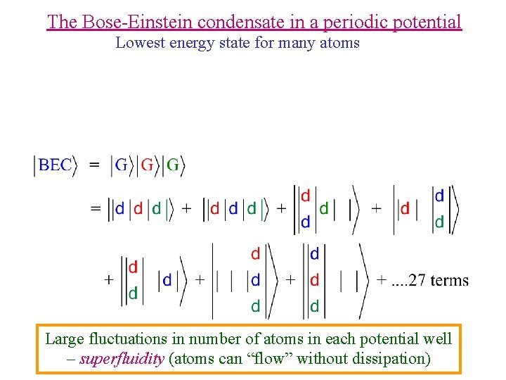 The Bose-Einstein condensate in a periodic potential Lowest energy state for many atoms Large