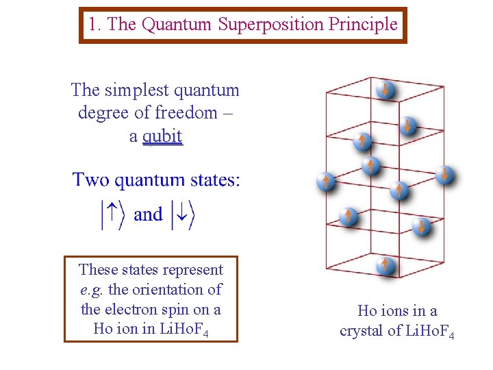 1. The Quantum Superposition Principle The simplest quantum degree of freedom – a qubit