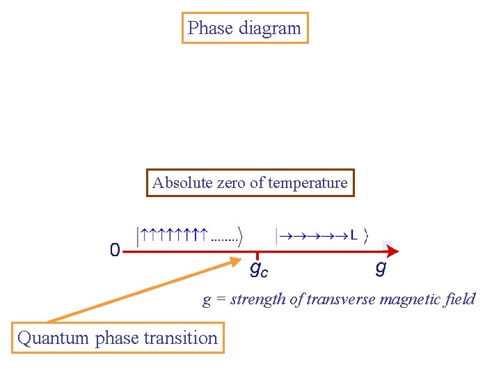 Phase diagram Absolute zero of temperature g = strength of transverse magnetic field Quantum