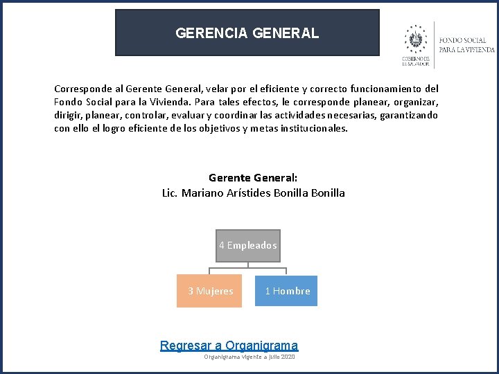 GERENCIA GENERAL Corresponde al Gerente General, velar por el eficiente y correcto funcionamiento del