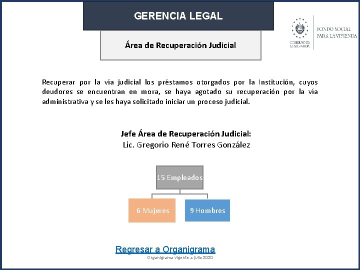 GERENCIA LEGAL Área de Recuperación Judicial Recuperar por la vía judicial los préstamos otorgados