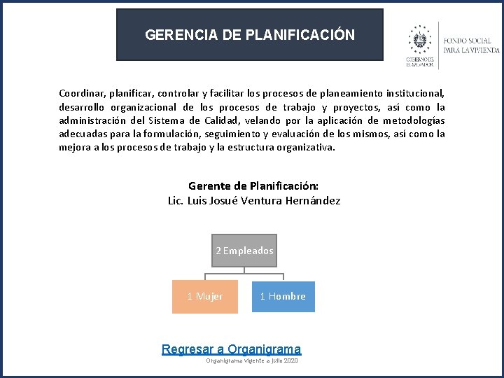 GERENCIA DE PLANIFICACIÓN Coordinar, planificar, controlar y facilitar los procesos de planeamiento institucional, desarrollo