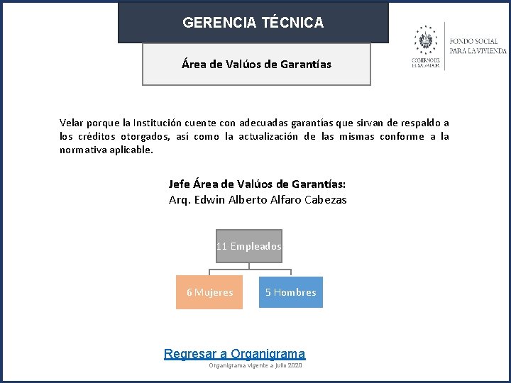 GERENCIA TÉCNICA Área de Valúos de Garantías Velar porque la Institución cuente con adecuadas