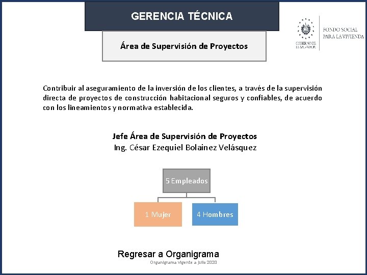 GERENCIA TÉCNICA Área de Supervisión de Proyectos Contribuir al aseguramiento de la inversión de