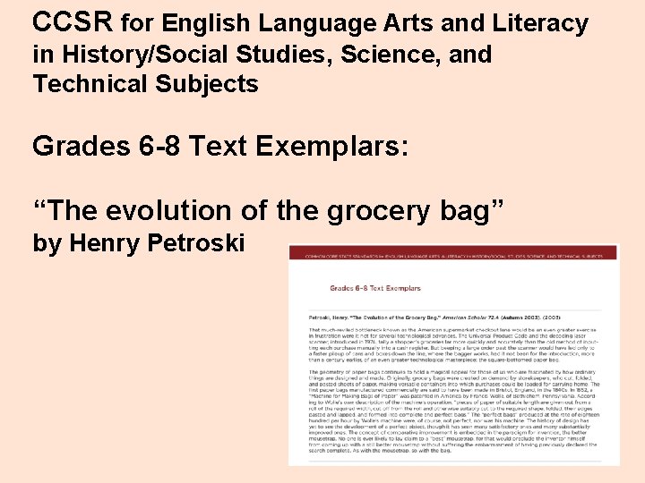 CCSR for English Language Arts and Literacy in History/Social Studies, Science, and Technical Subjects