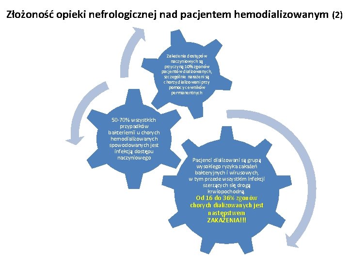 Złożoność opieki nefrologicznej nad pacjentem hemodializowanym (2) Zakażenia dostępów naczyniowych są przyczyną 10% zgonów