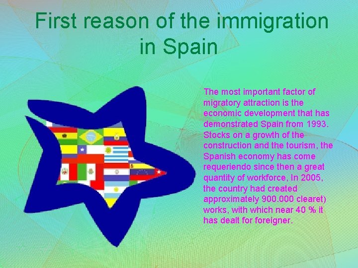 First reason of the immigration in Spain The most important factor of migratory attraction