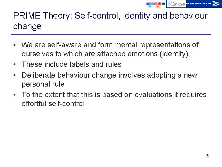 PRIME Theory: Self-control, identity and behaviour change • We are self-aware and form mental