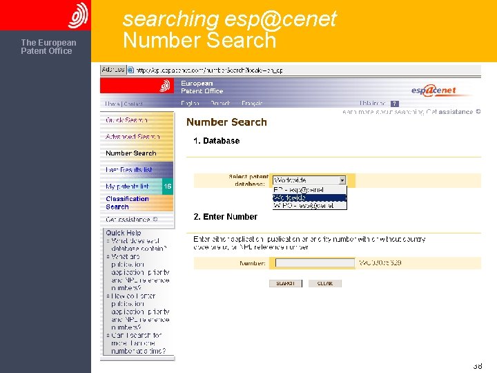 The European Patent Office searching esp@cenet Number Search 38 