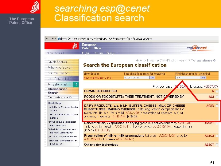 The European Patent Office searching esp@cenet Classification search 51 