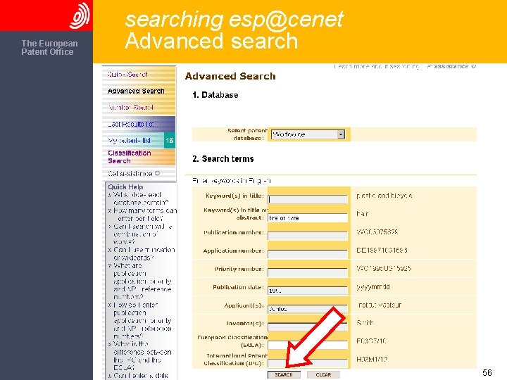 The European Patent Office searching esp@cenet Advanced search 56 