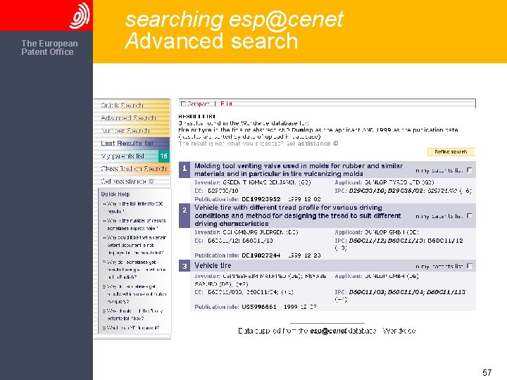 The European Patent Office searching esp@cenet Advanced search 57 